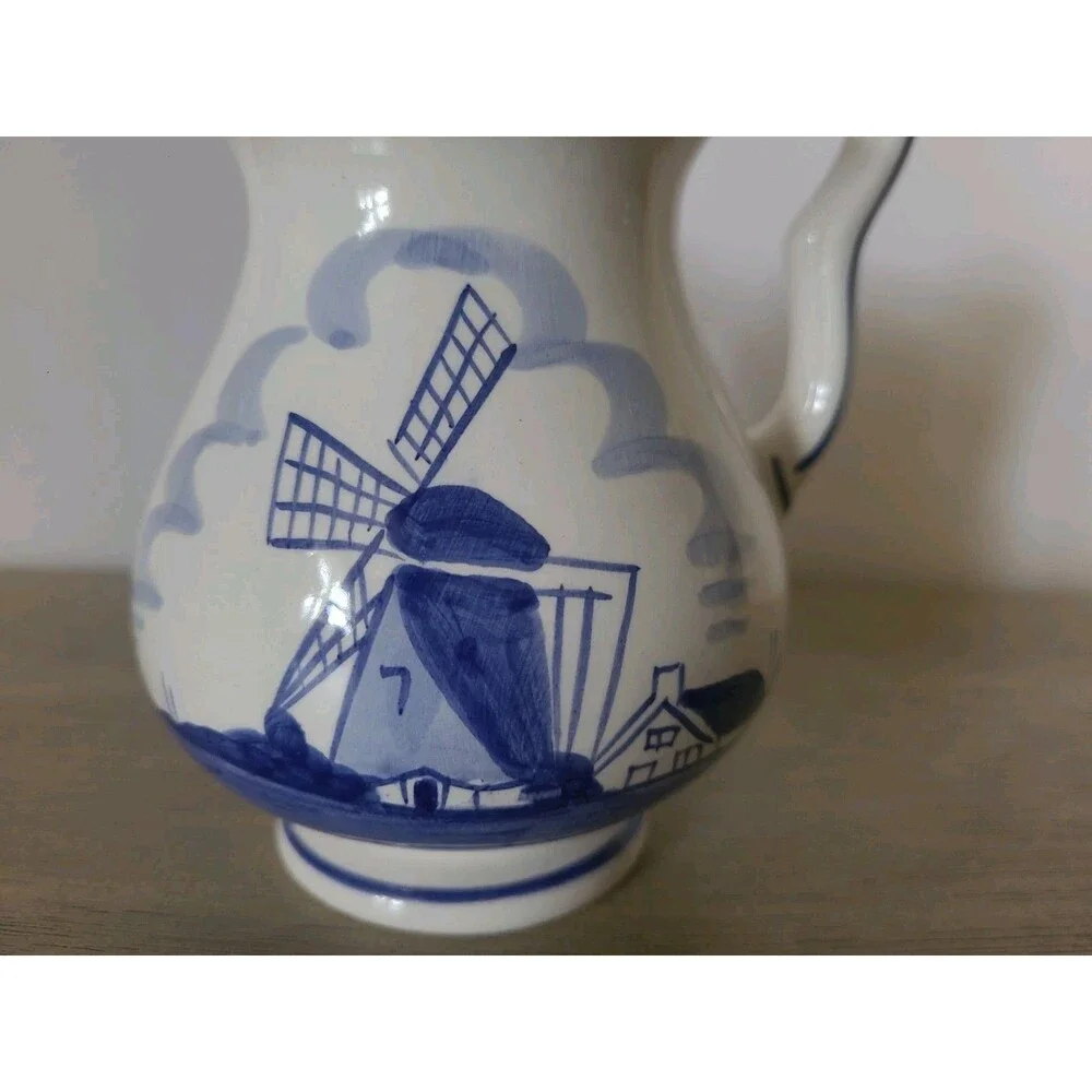 3 Piece Lot Handpainted Delft Blue Pottery Vase Bowl Pitcher Windmill Holland